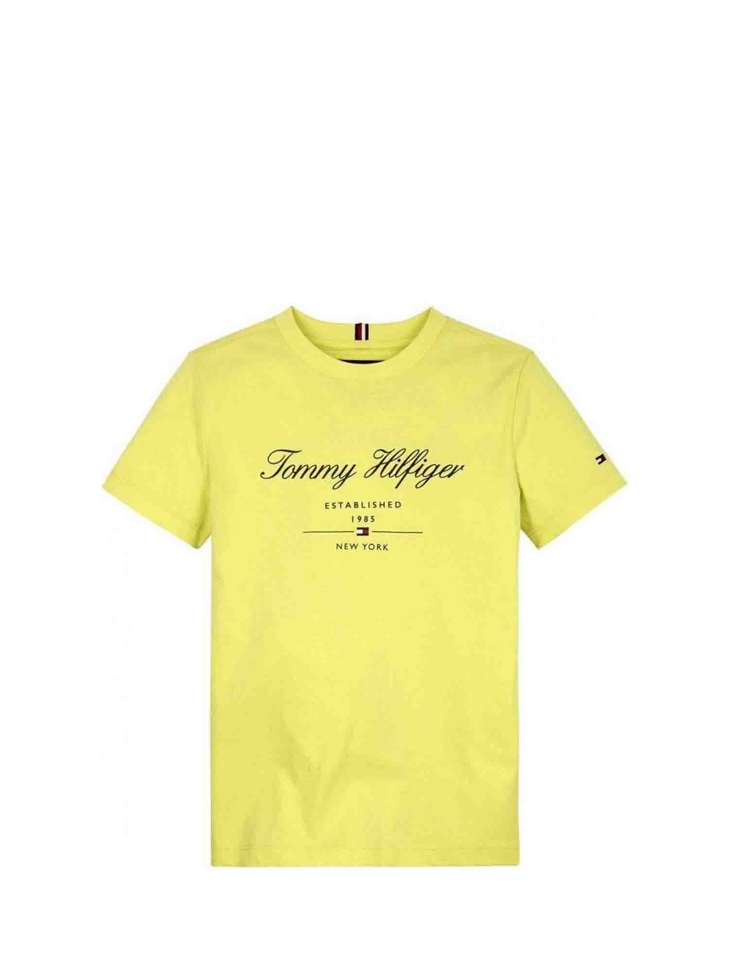 TOMMY HILFIGER T-SHIRT LOGO CORSIVO DA RAGAZZO GIALLO