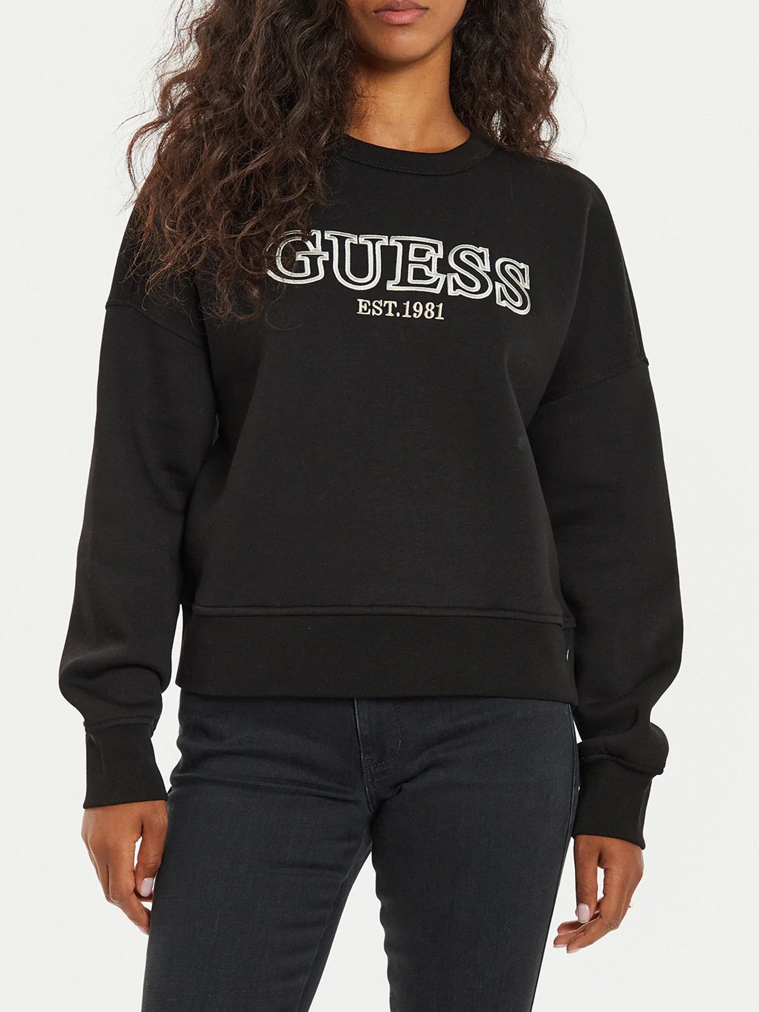 GUESS JEANS FELPA CON LOGO FRONTALE NERO