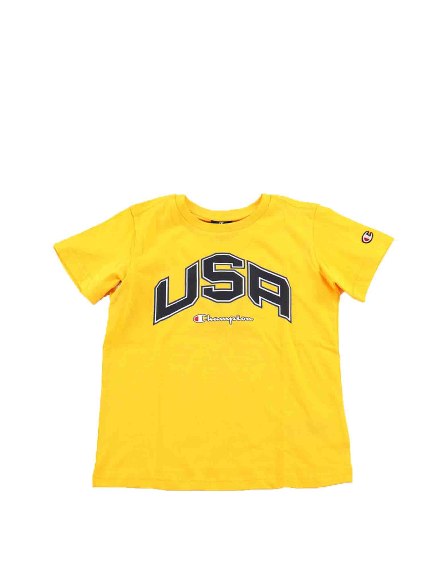 CHAMPION T-SHIRT LOGO USA DA RAGAZZO GIALLO