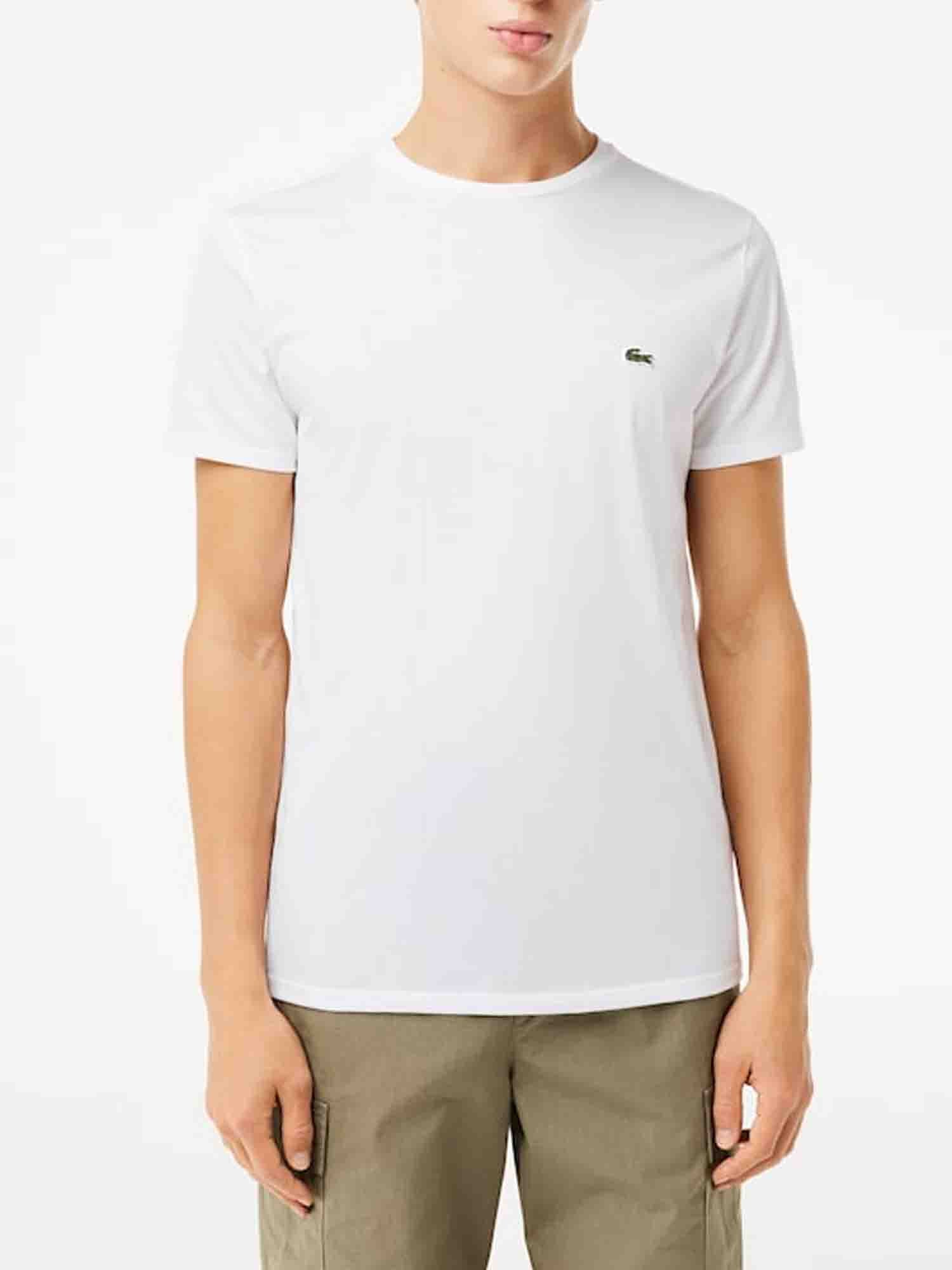 LACOSTE T-SHIRT CLASSICA TINTA UNITA BIANCO