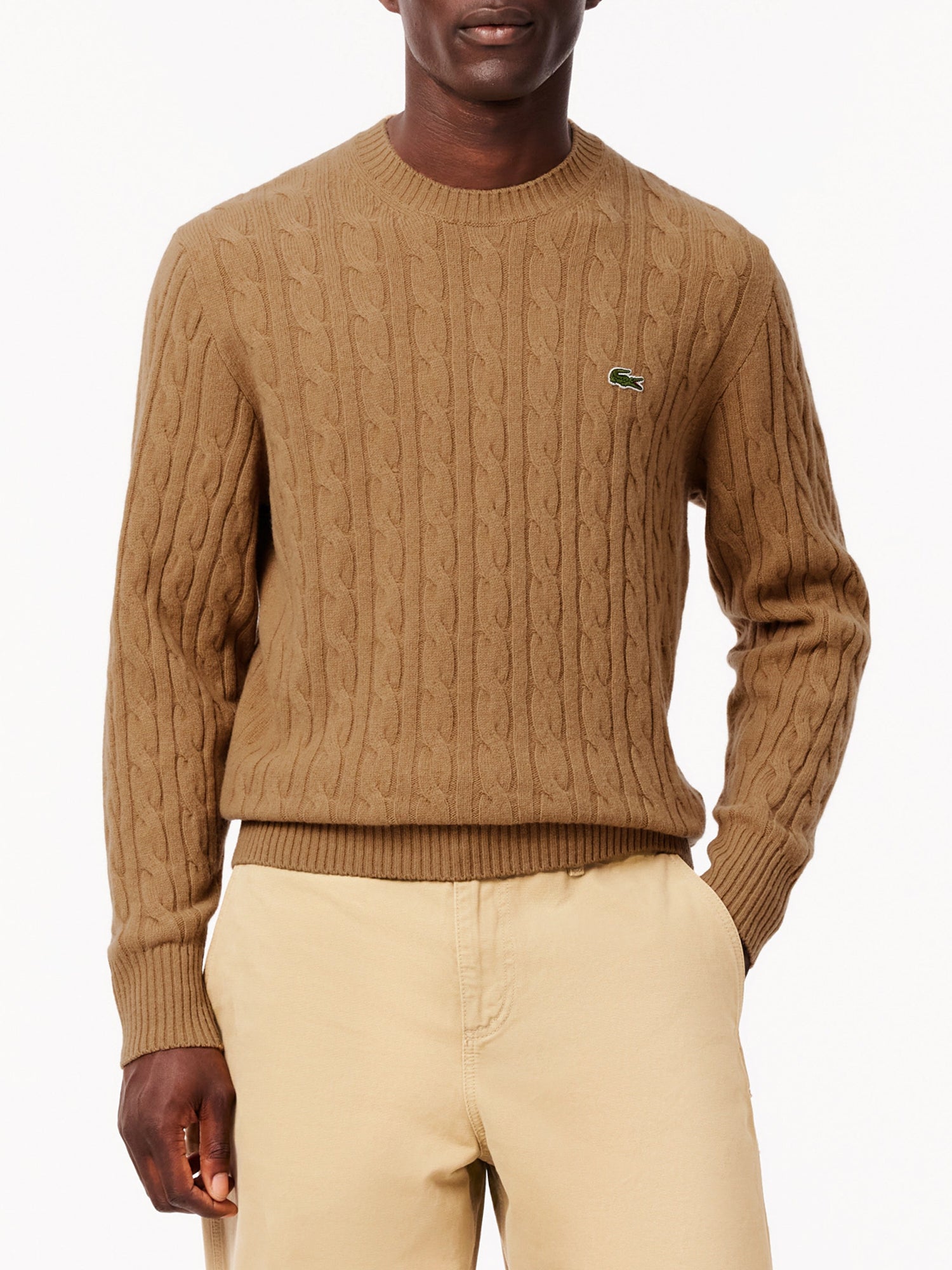 LACOSTE MAGLIONE GIROCOLLO IN LANA A TRECCE BEIGE