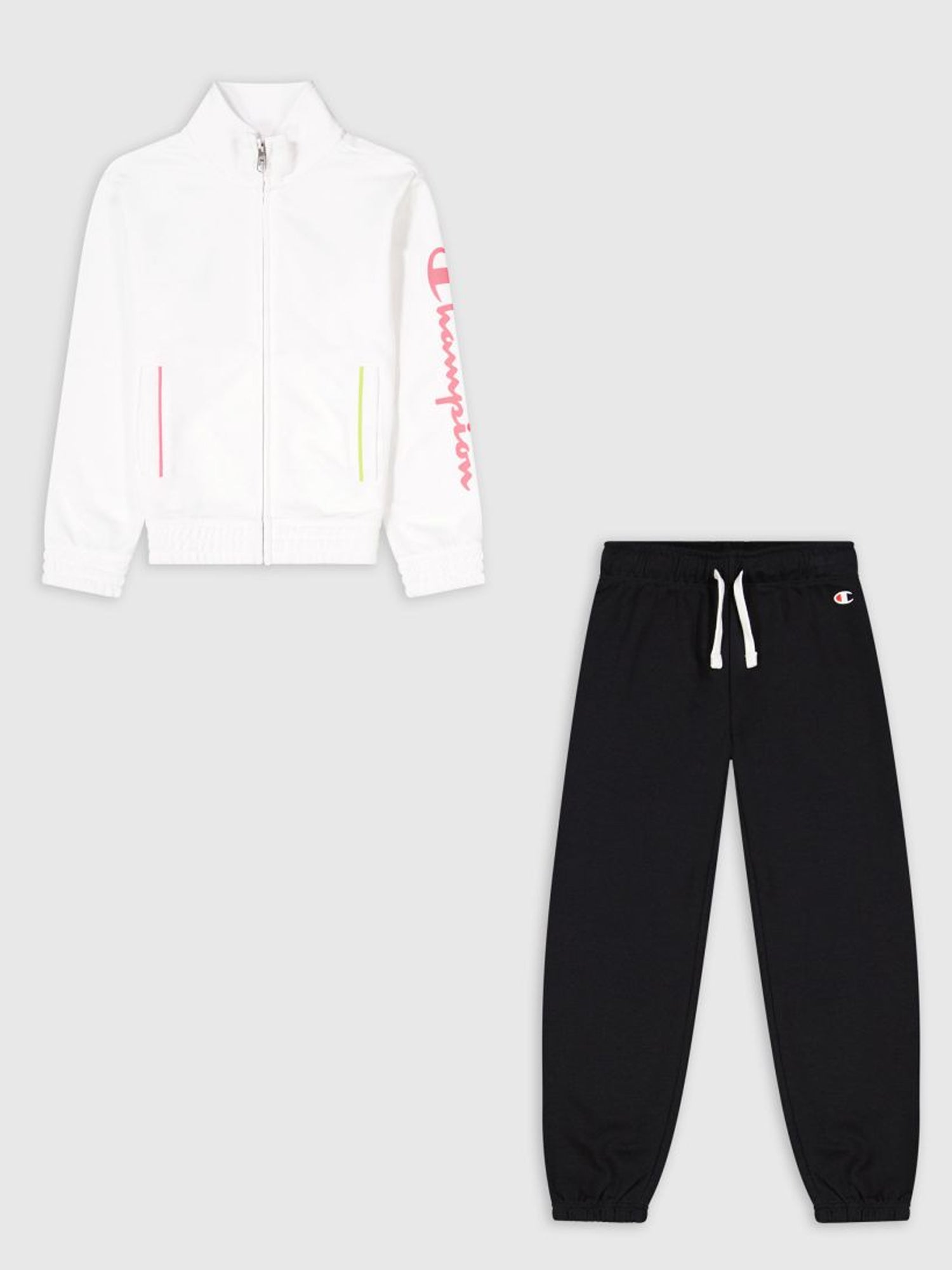 CHAMPION TUTA FELPA FULL-ZIP E PANTALONI BIANCO