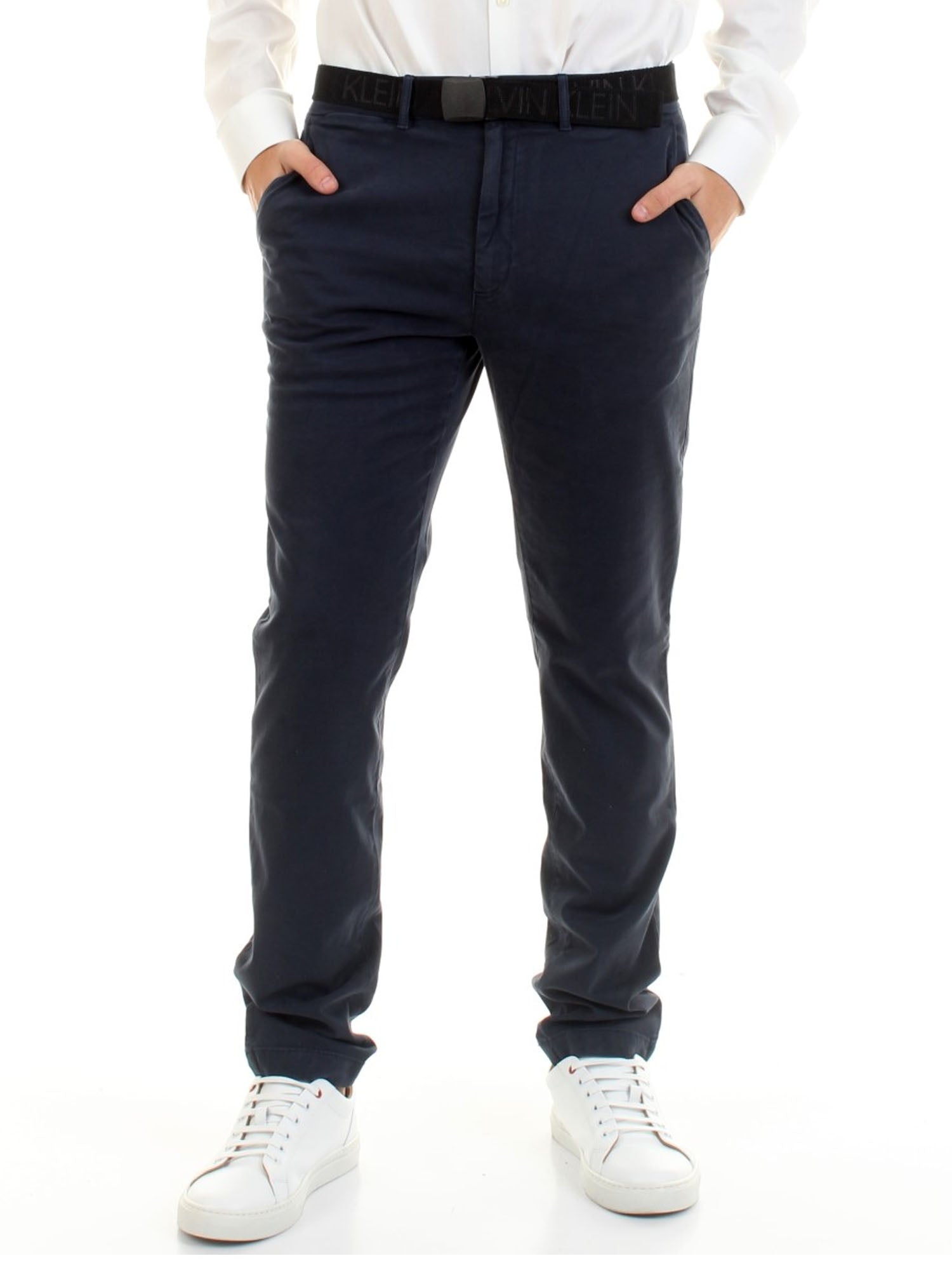 CALVIN KLEIN PANTALONE SLIM FIT DI COTONE BLU