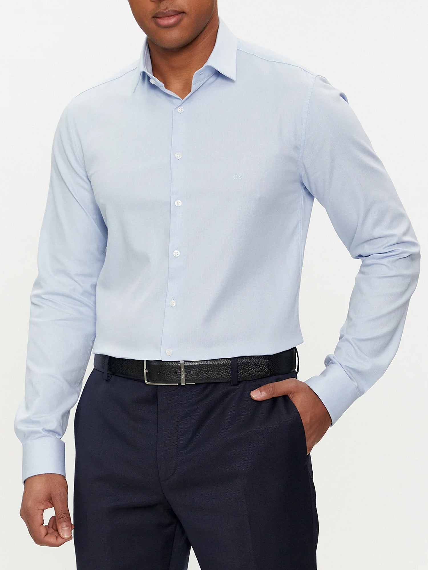 CALVIN KLEIN CAMICIA TONAL STRUCTURE SLIM AZZURRO