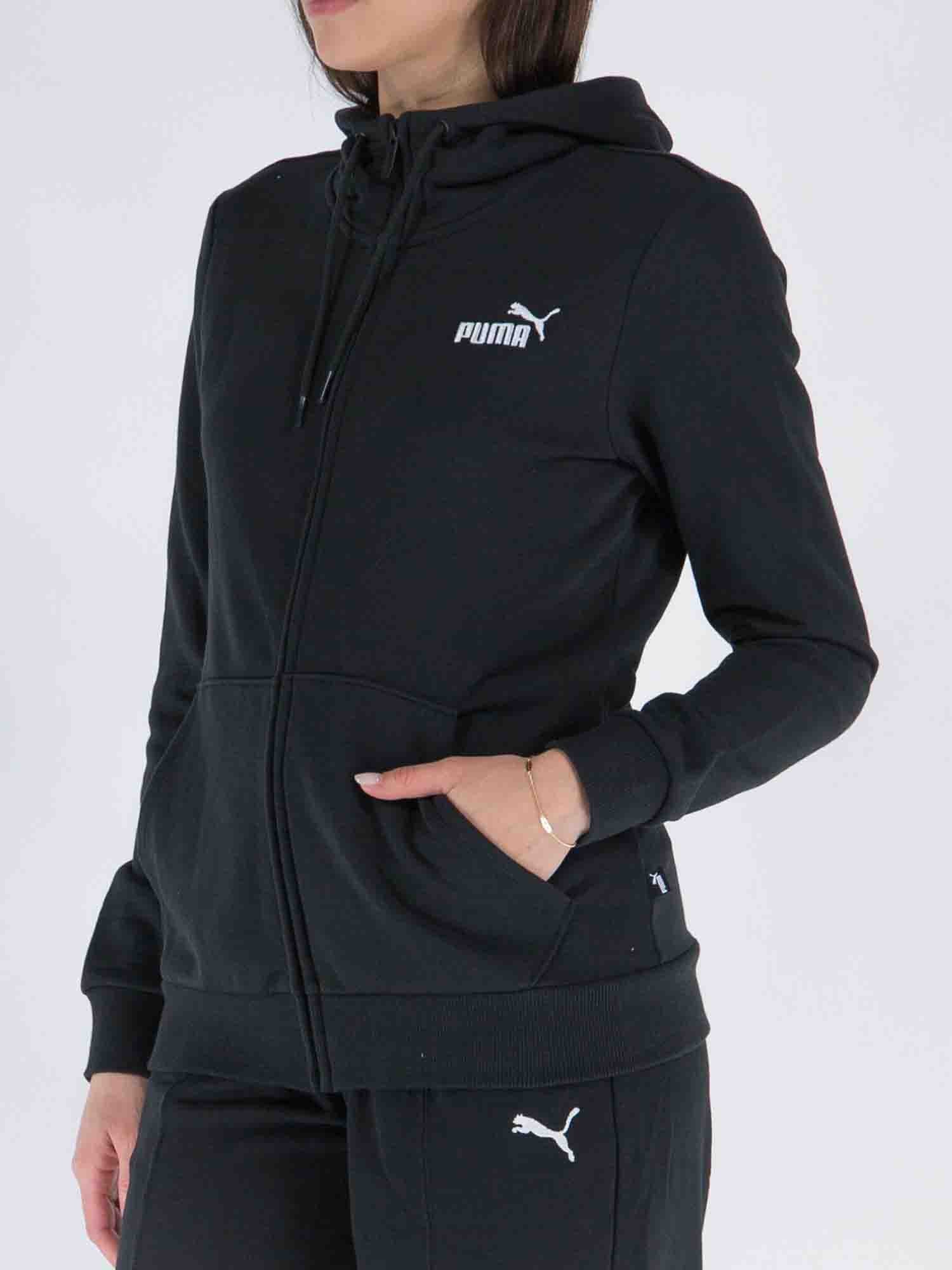 PUMA ESSENTIALS EMBROIDERY  FELPA CON CAPPUCCIO NERO