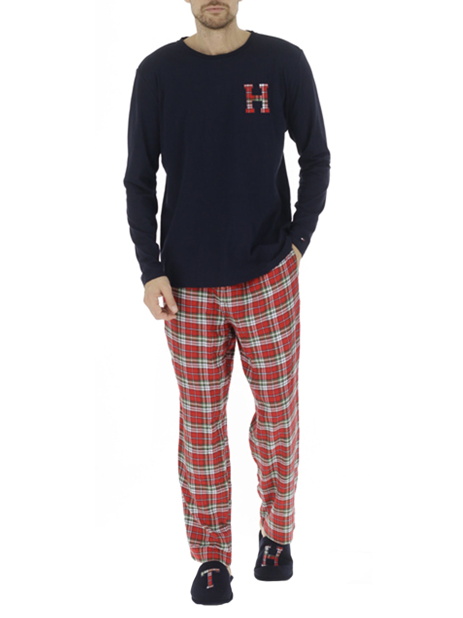 TOMMY HILFIGER SET PIGIAMA E PANTOFOLE BLU - ROSSO