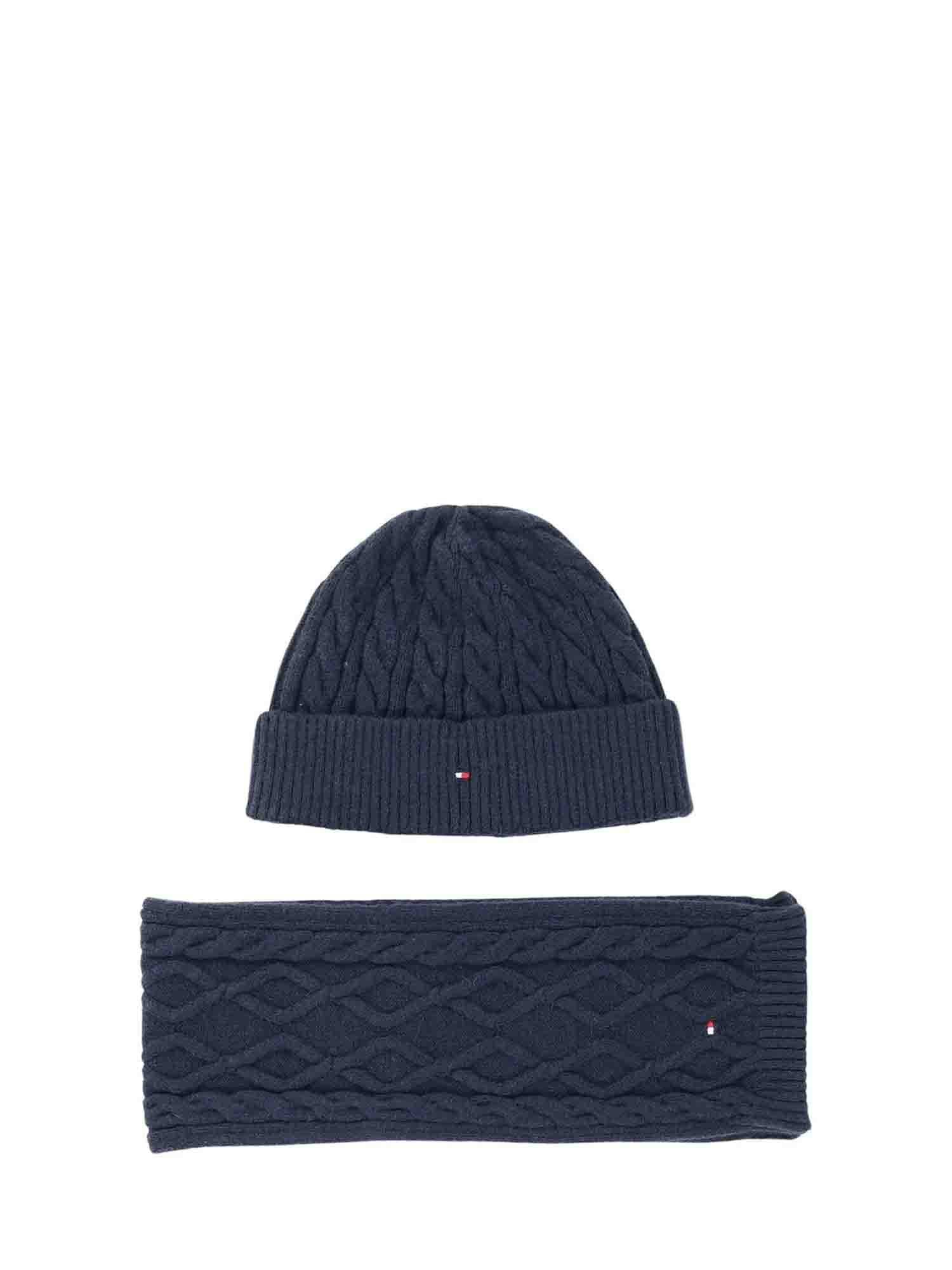 TOMMY HILFIGER SET SCIARPA E CAPPELLINO NEONATO BLU