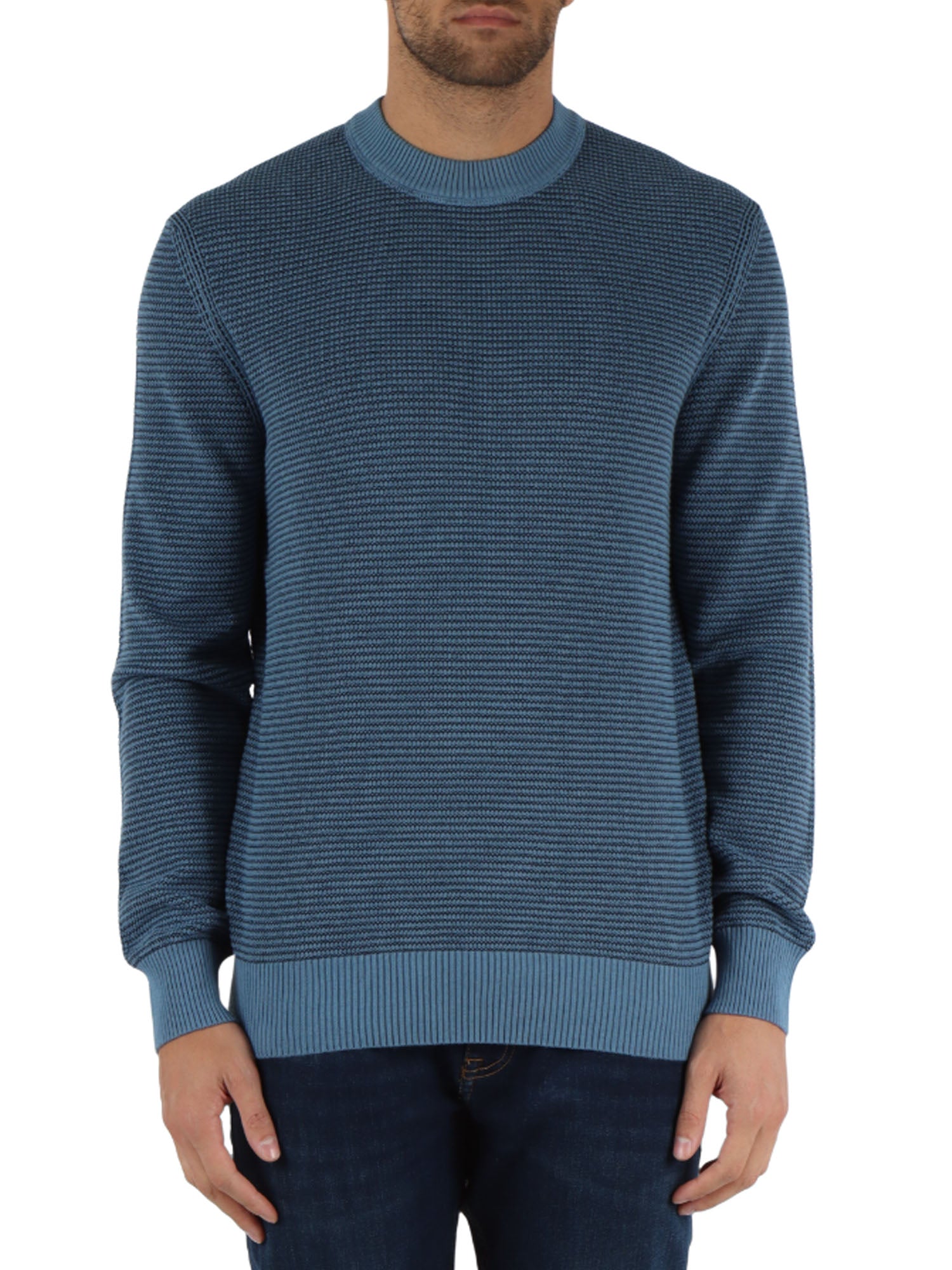 HUGO BOSS MAGLIONE IN MISTO COTONE AZZURRO