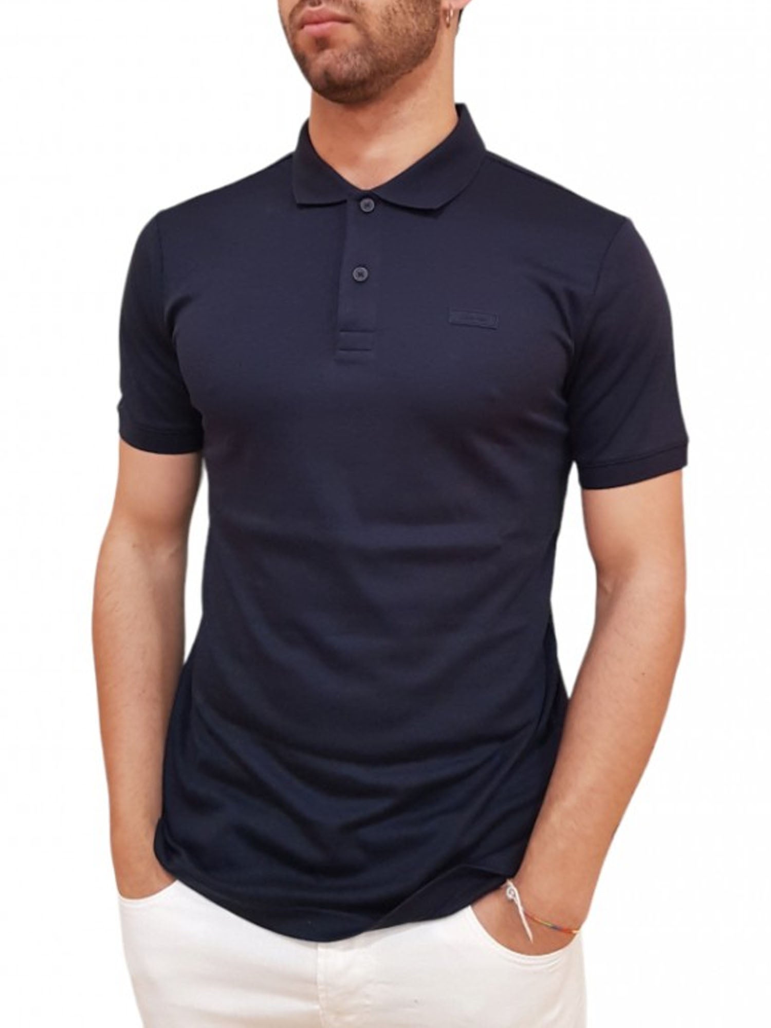 CALVIN KLEIN POLO SMOOTH COTTON SLIM BLU