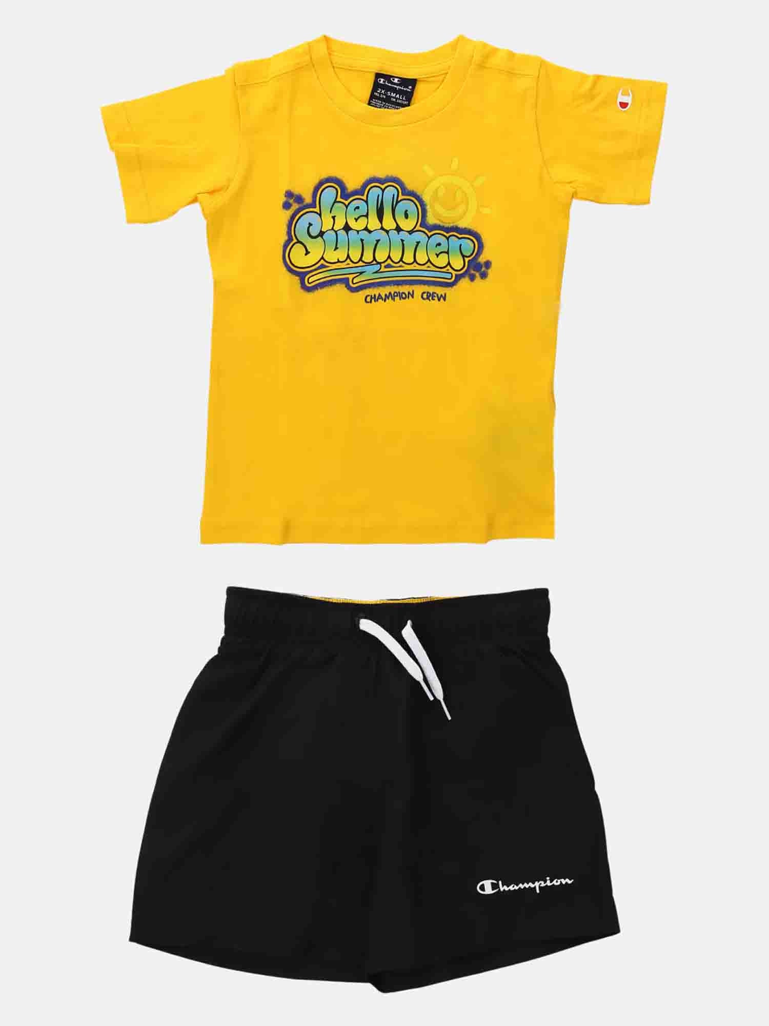 CHAMPION COMPLETO DA SPIAGGIA T-SHIRT+PANTALONCINO GIALLO-NERO