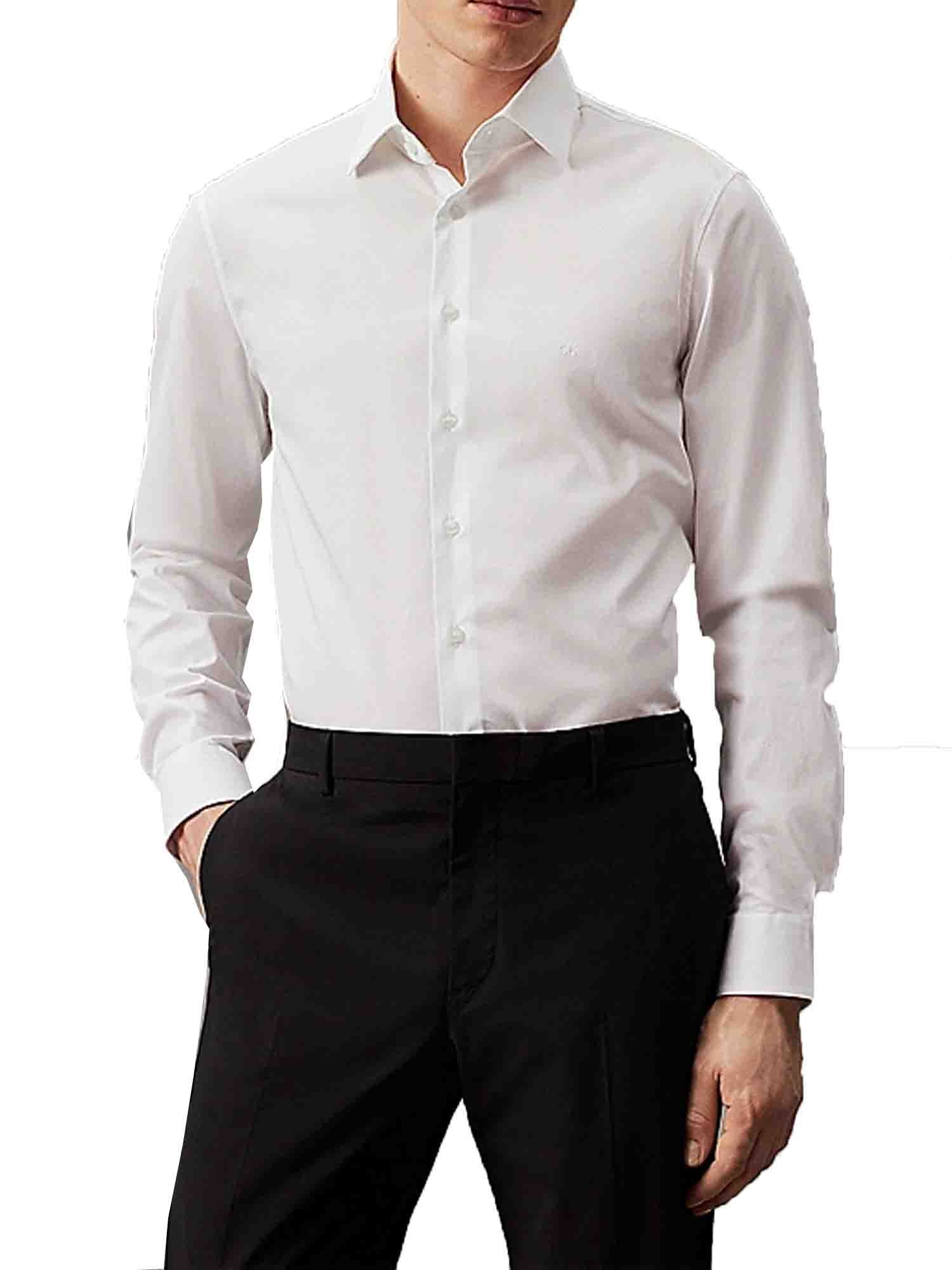 CALVIN KLEIN CAMICIA SLIM ELASTICIZZATA BIANCO