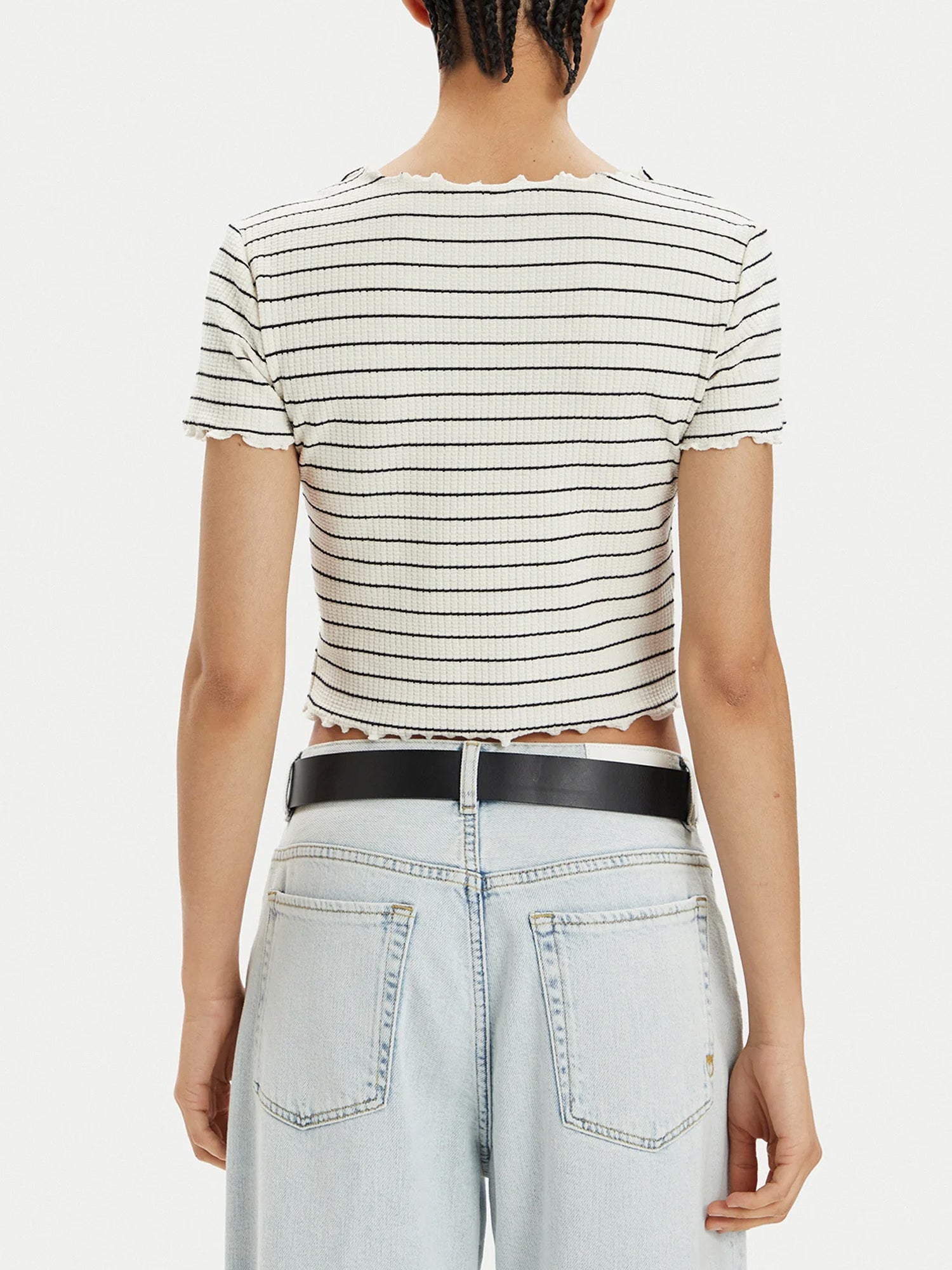 ONLY T-SHIRT CROPPED ANITS A RIGHE BIANCO - NERO
