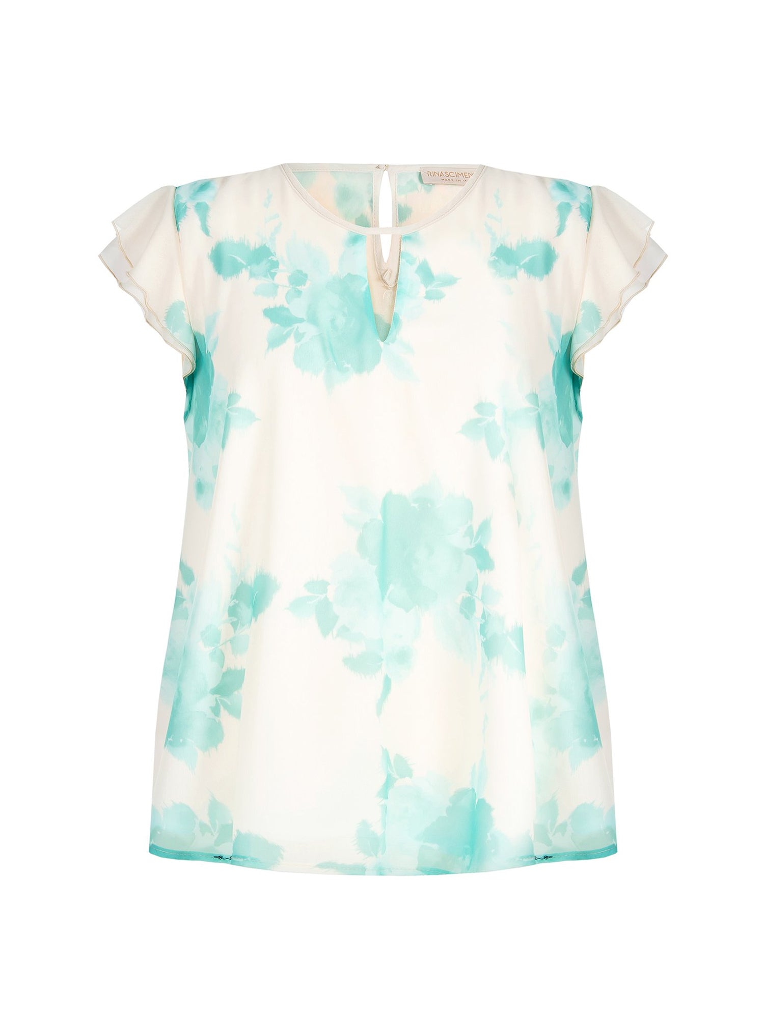 RINASCIMENTO BLUSA CON STAMPA FLOREALE BIANCO - VERDE ACQUA