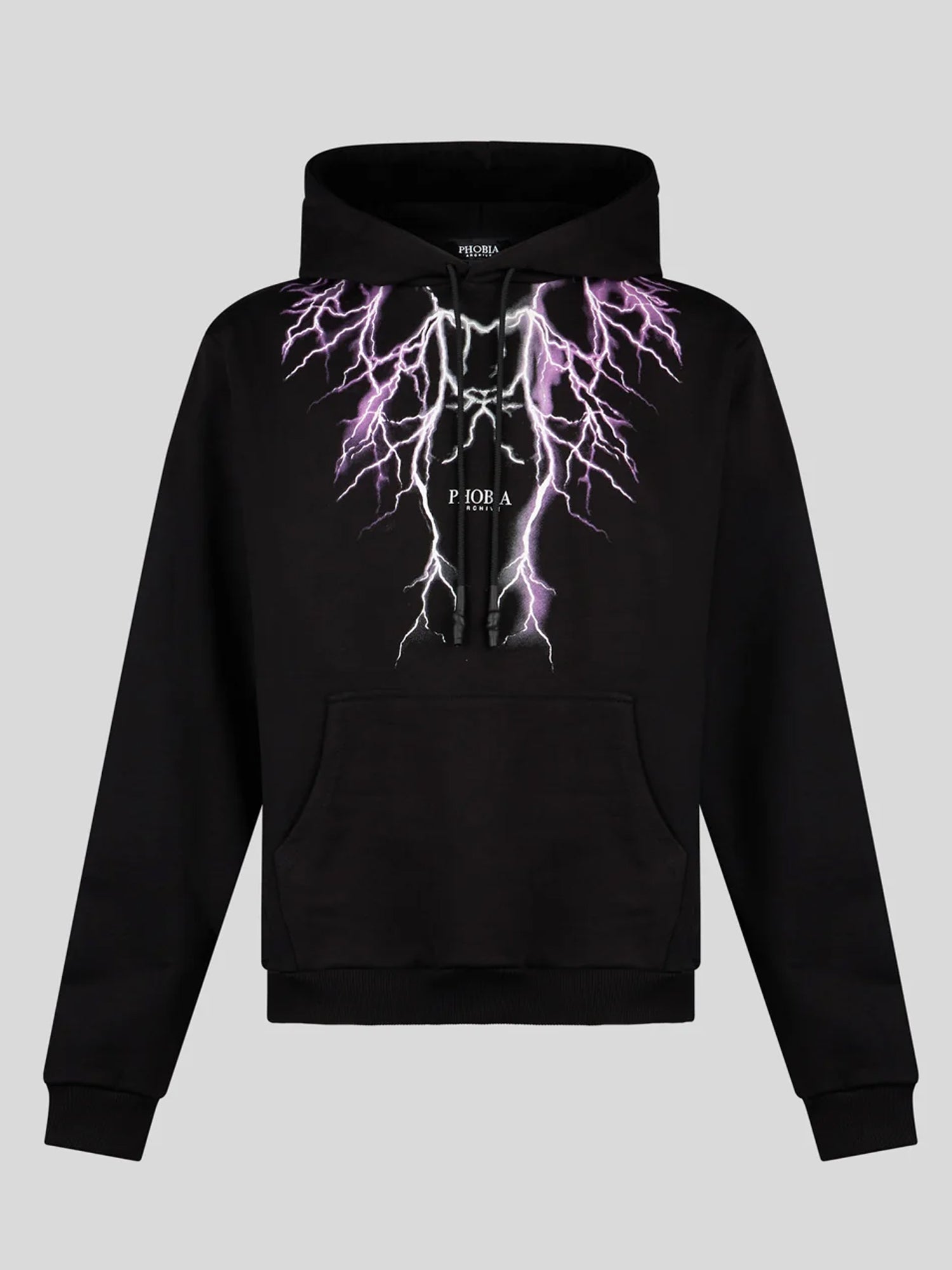 PHOBIA FELPA CON CAPPUCCIO PURPLE AND GREY LIGHTNING PRINT NERO