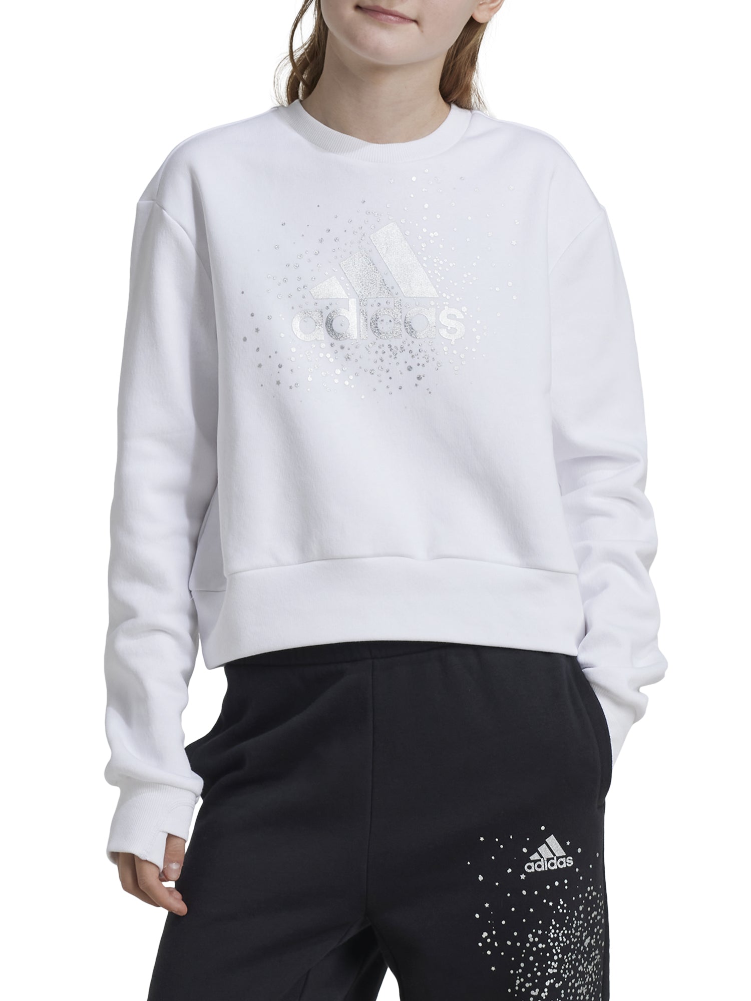 ADIDAS FELPA JUNIOR GLAM GIROCOLLO BIANCO