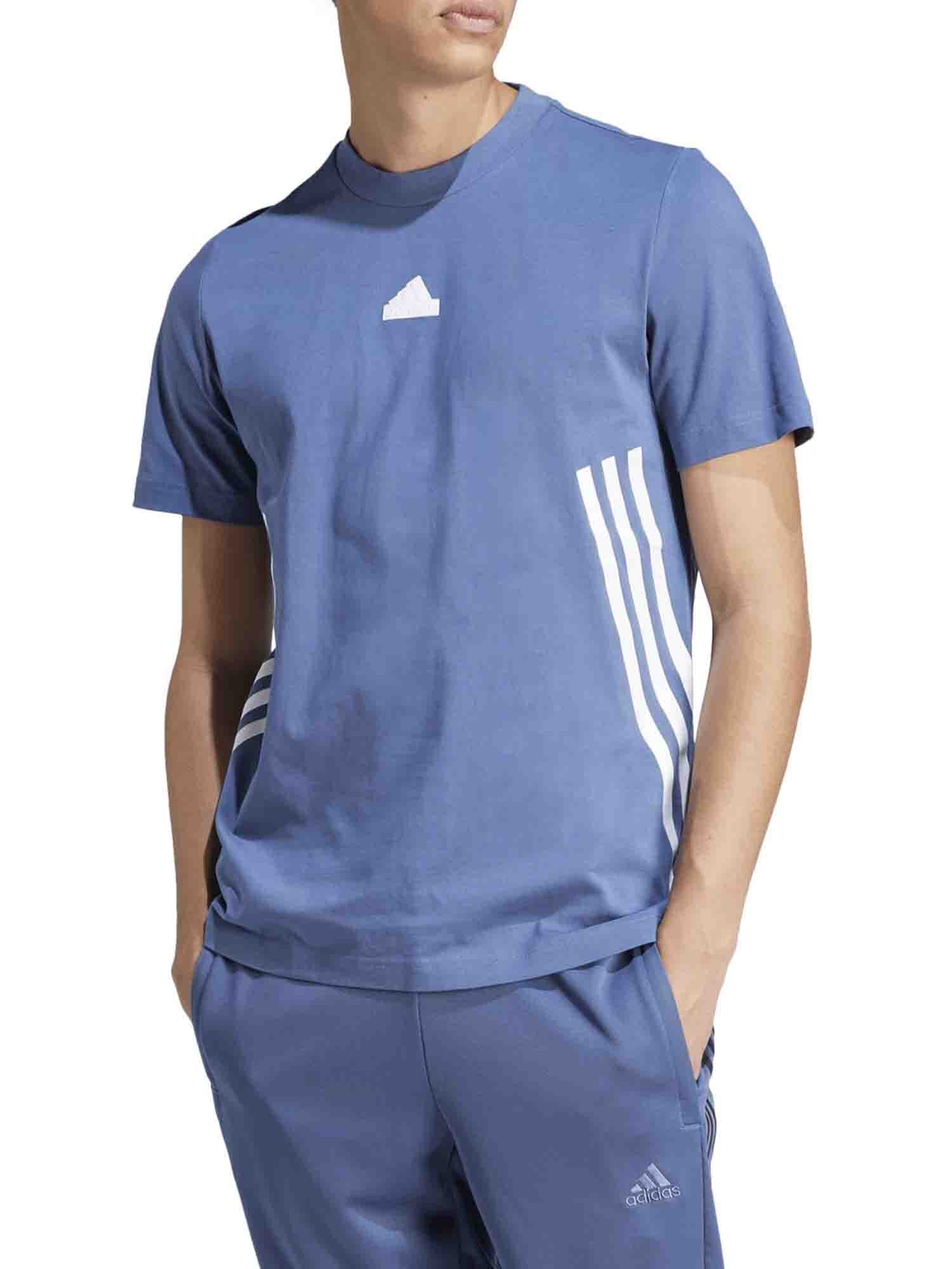 ADIDAS FUTURE ICONS 3 STRISCE T-SHIRT AZZURRO