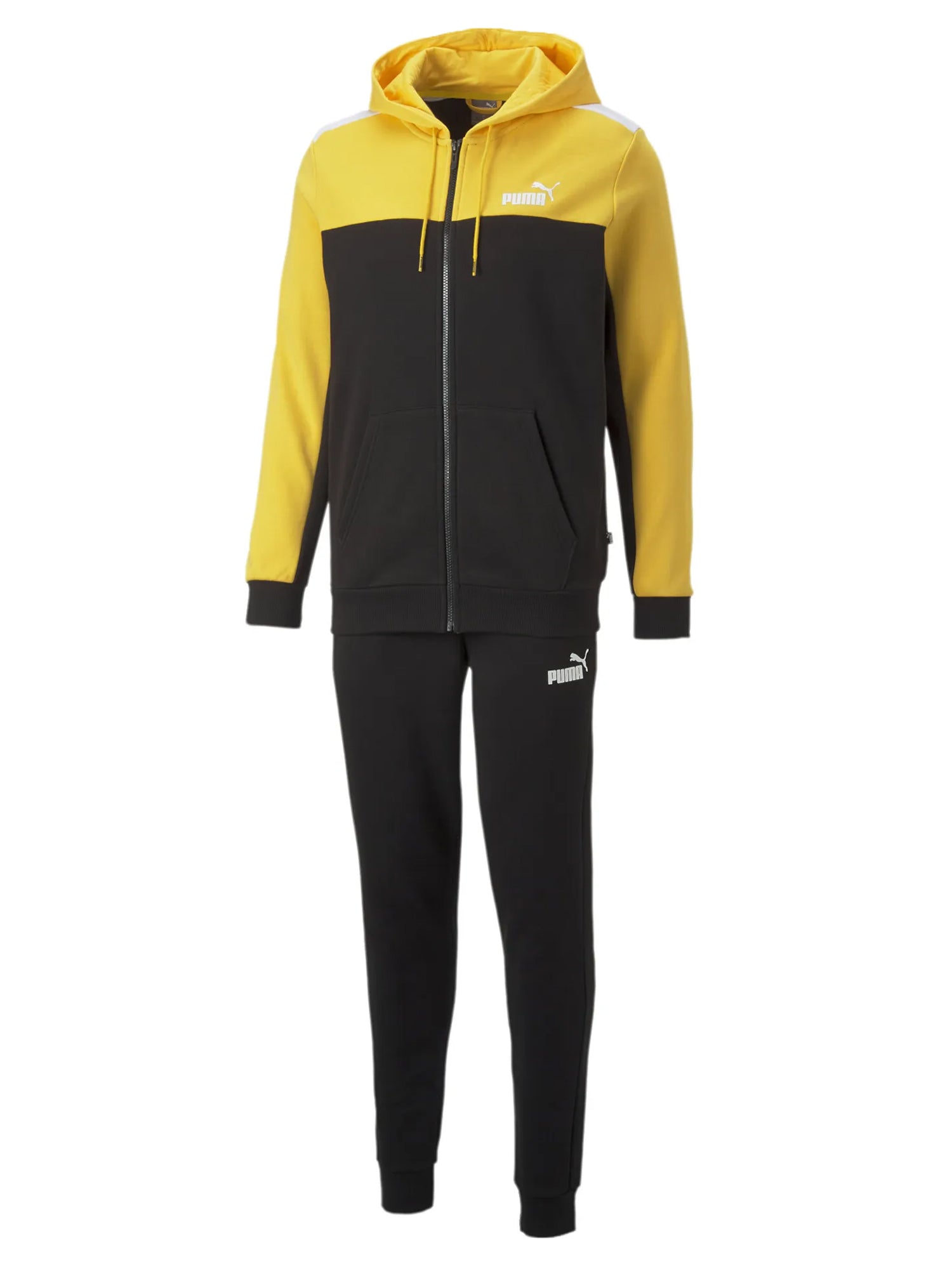 PUMA TUTA SPORTIVA CON CAPPUCCIO ESSENTIALS COLORBLOCK NERO - GIALLO