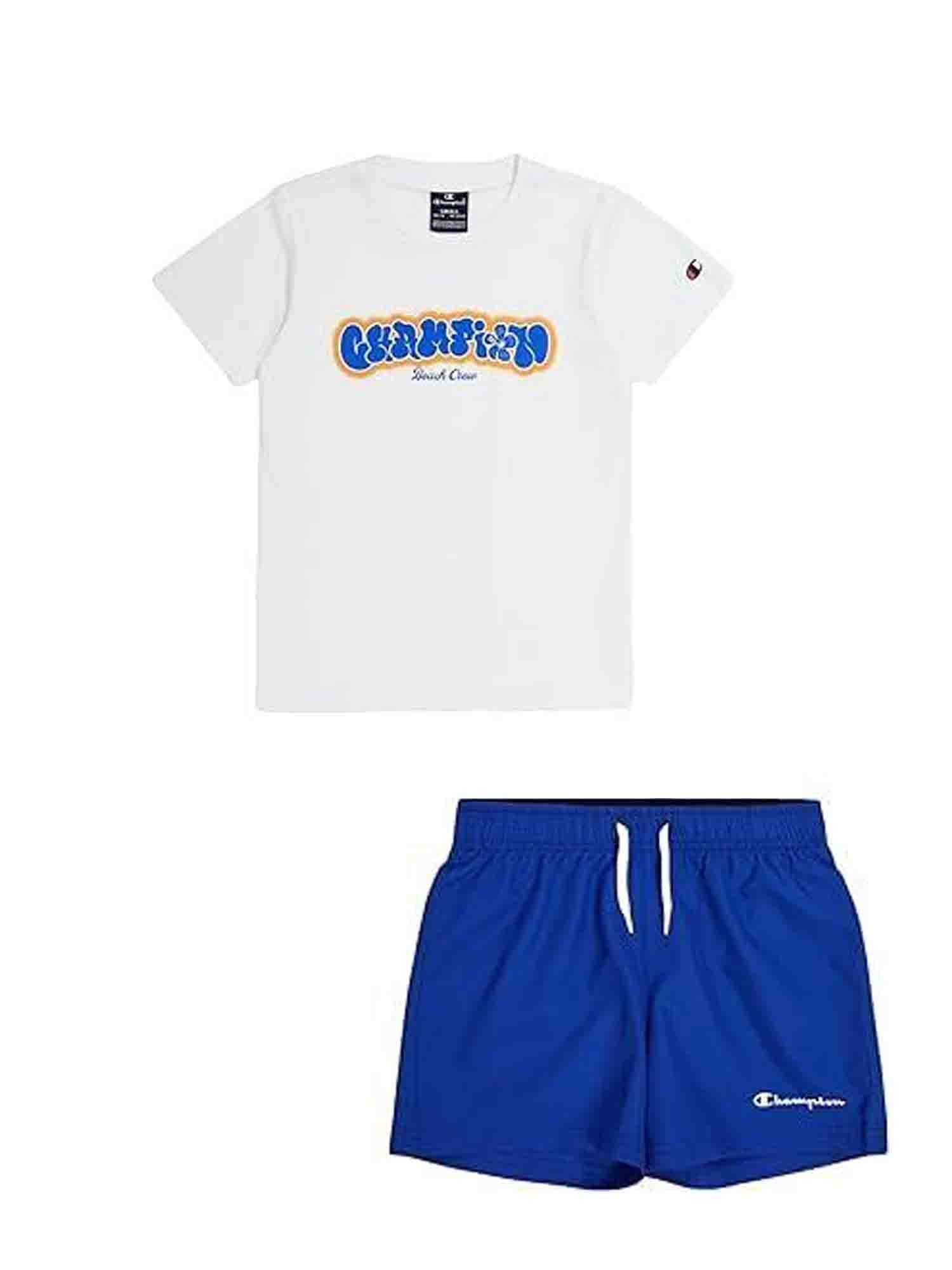 CHAMPION COMPLETO DA SPIAGGIA T-SHIRT+PANTALONCINO BIANCO-BLU