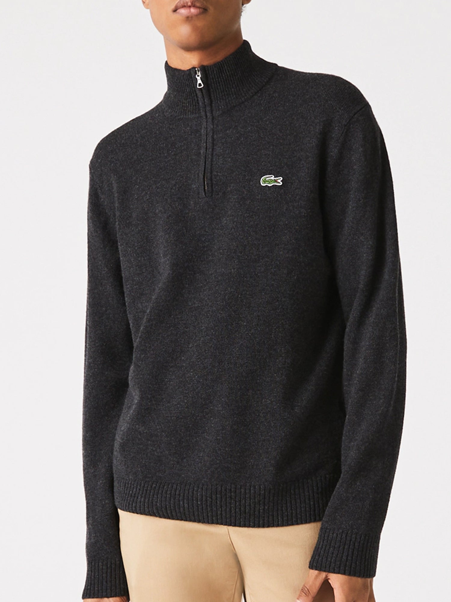 LACOSTE PULLOVER COLLO ALTO E MEZZA ZIP GRIGIO SCURO