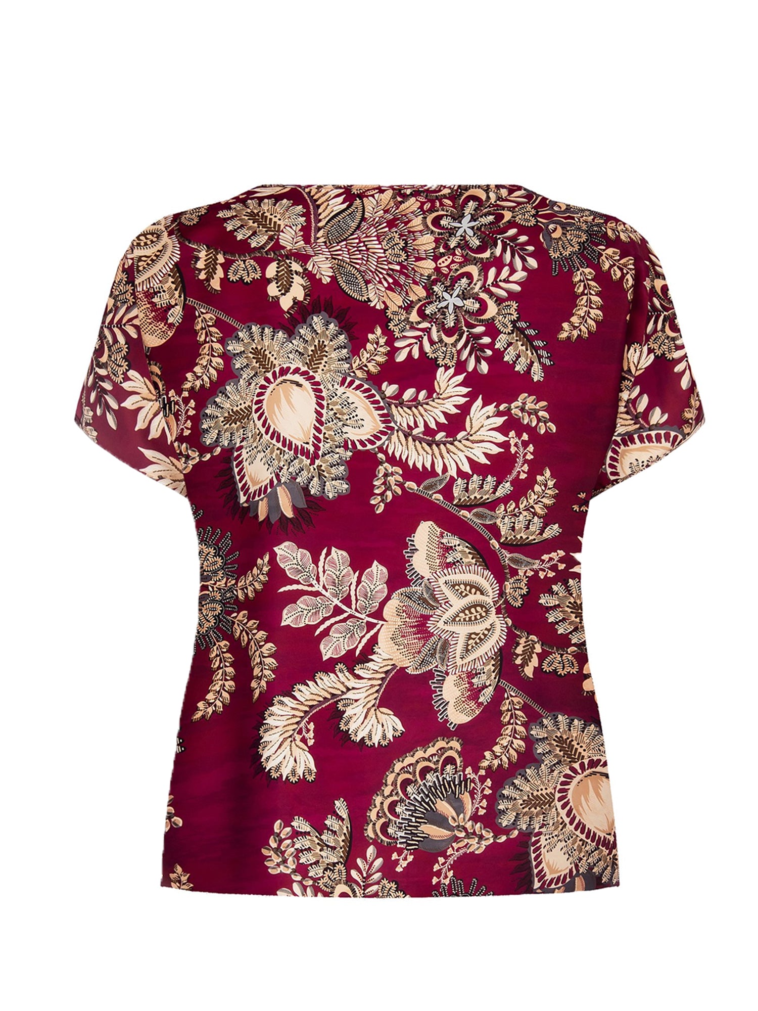 RINASCIMENTO CURVY T-SHIRT CON FANTASIA FIORI BORDEAUX ROSSO - BEIGE