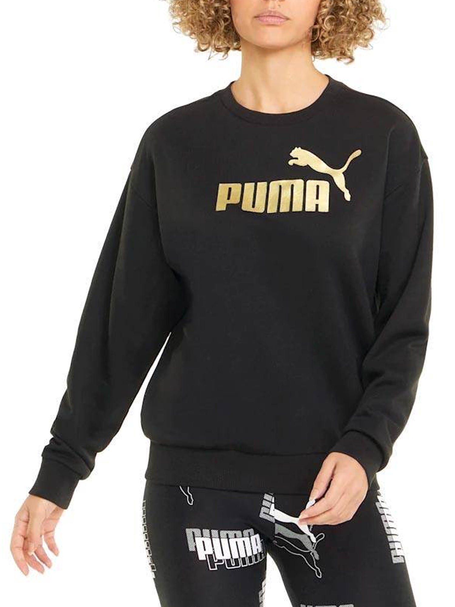 PUMA FELPA ESSENTIALS METALLIC LOGO NERO - ORO