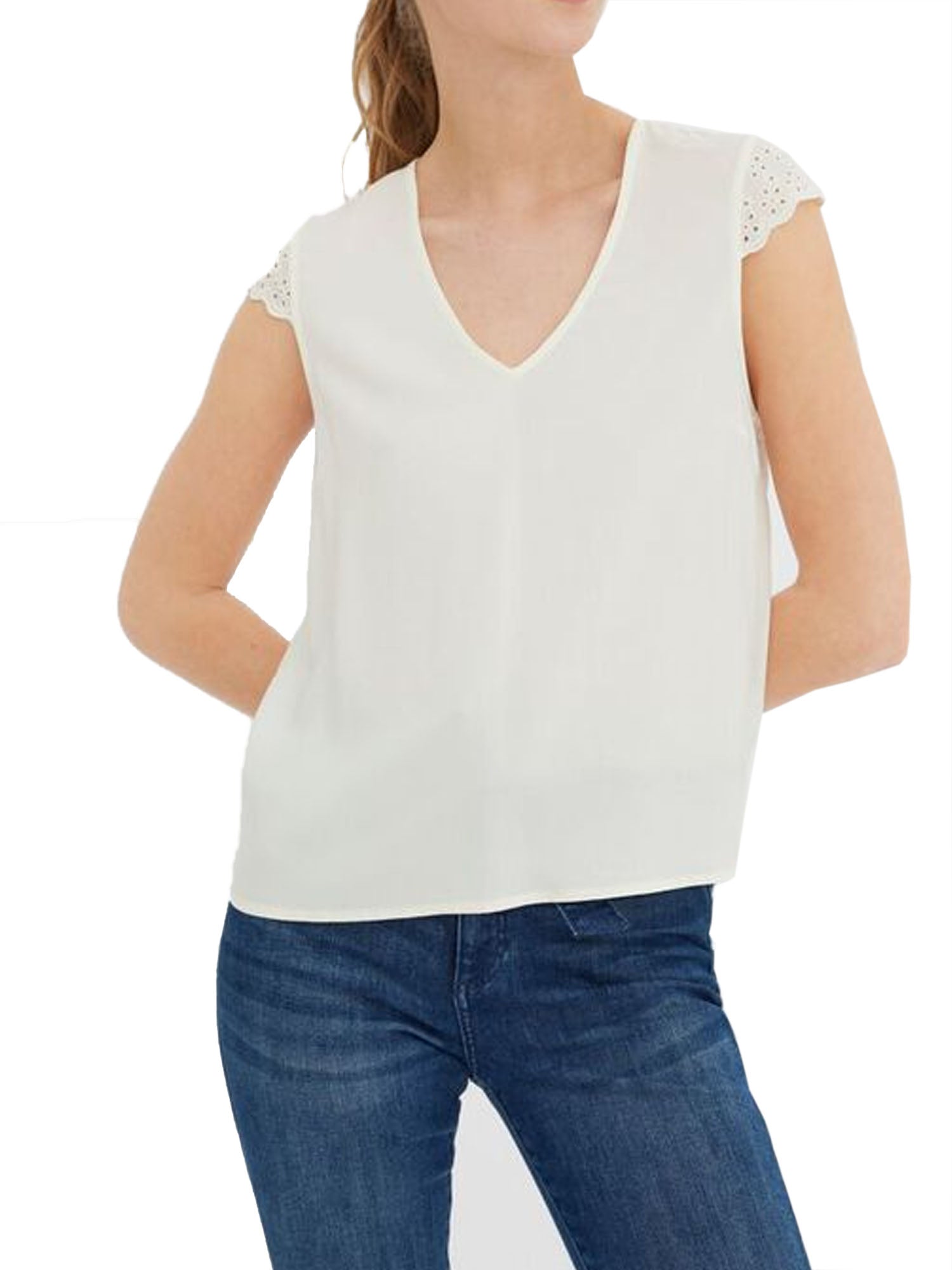 VERO MODA TOP CON SCOLLO A V BIANCO