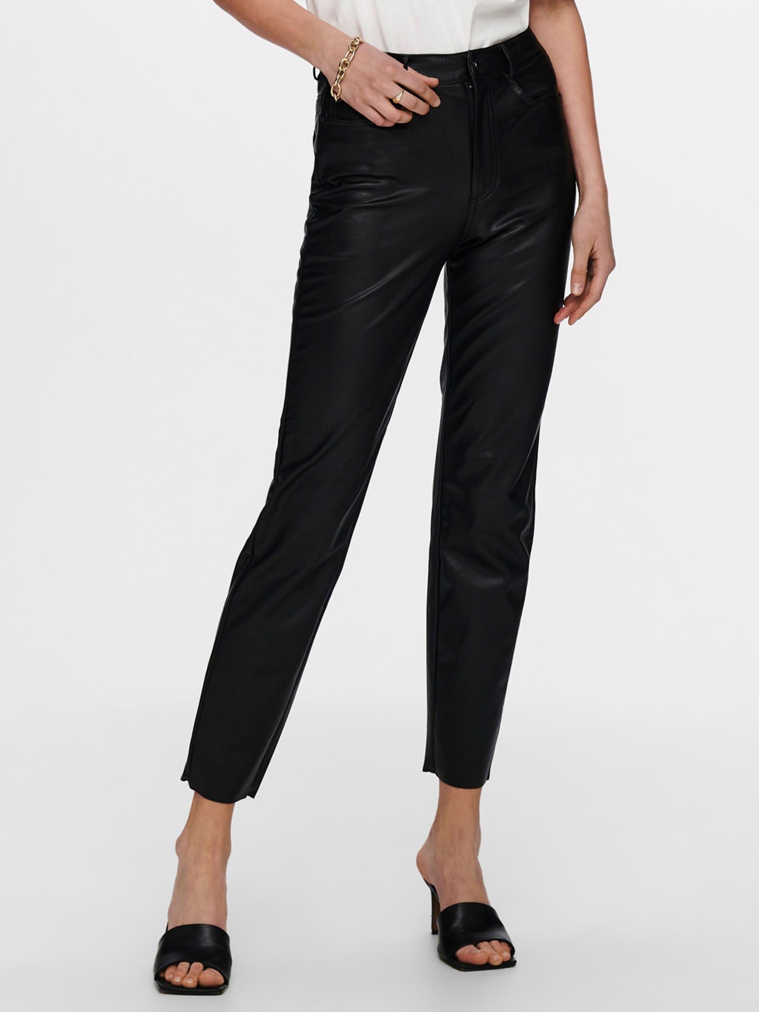 ONLY PANTALONI EMILY IN ECOPELLE NERO