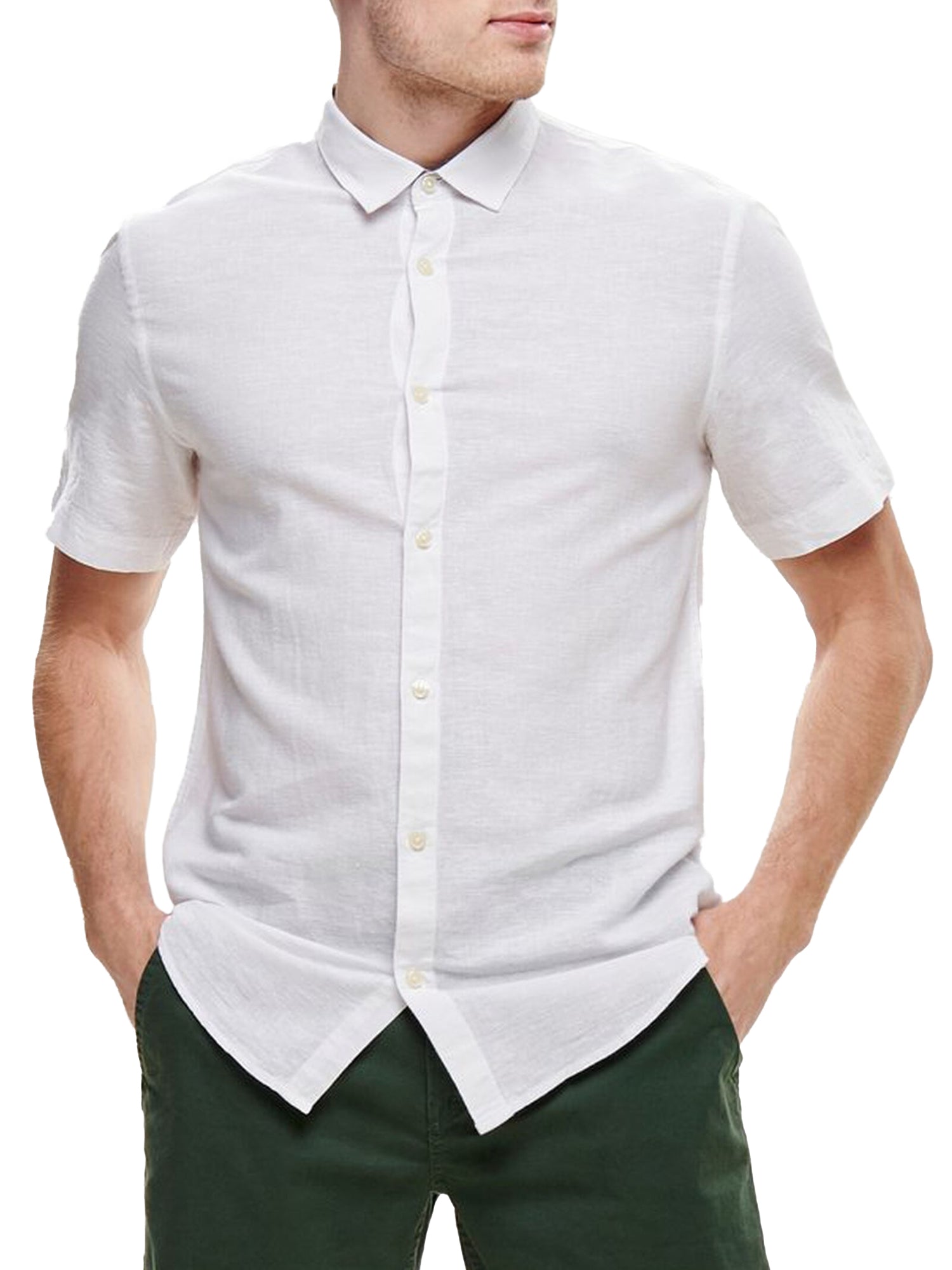 ONLY&SONS CAMICIA A MANICHE CORTE IN LINO BIANCO