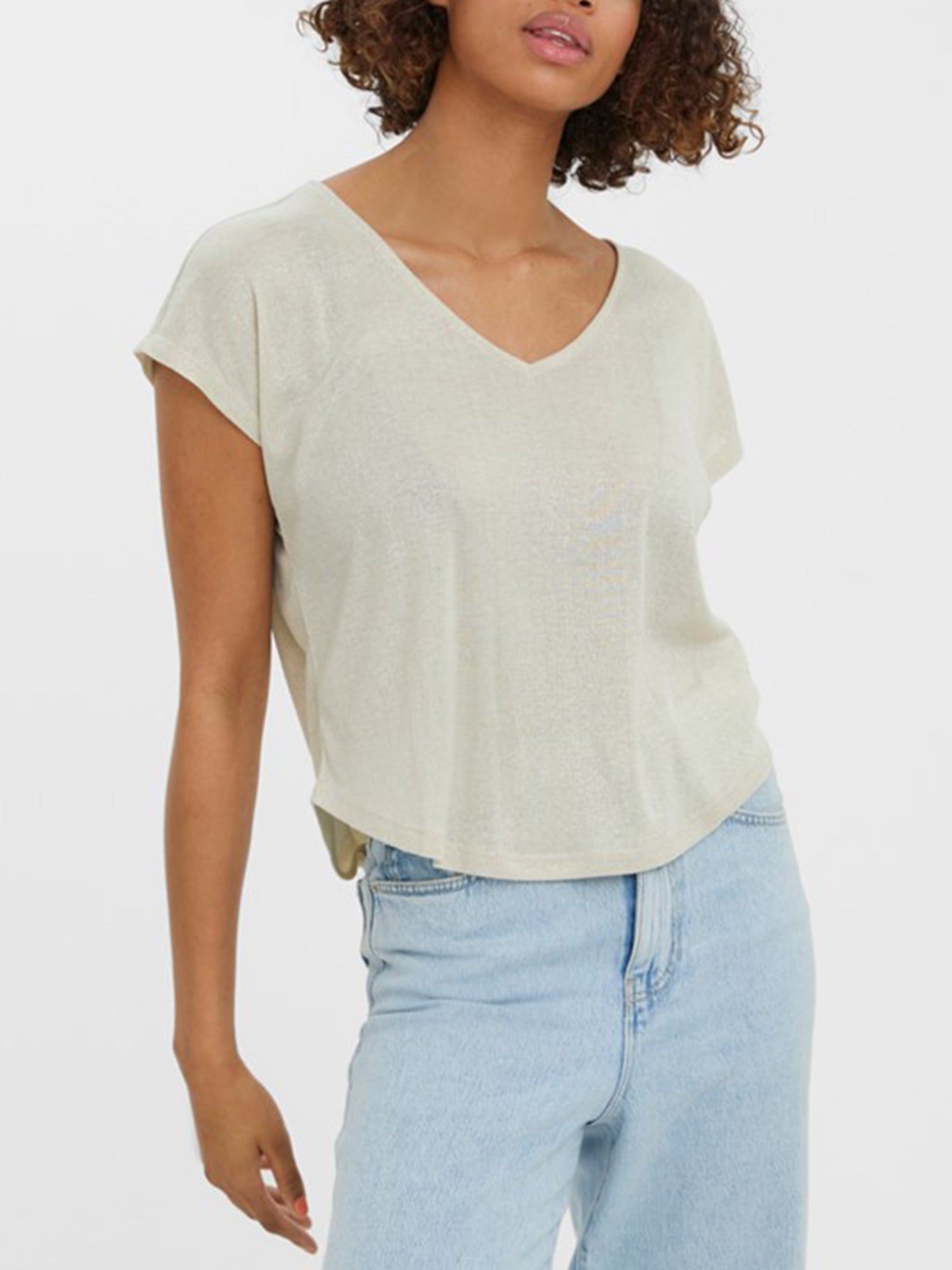 VERO MODA T-SHIRT SCOLLO A V BEIGE