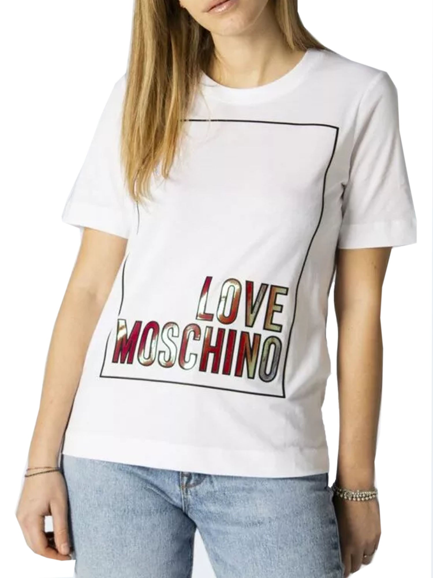 LOVE MOSCHINO T-SHIRT GIROCOLLO BIANCO