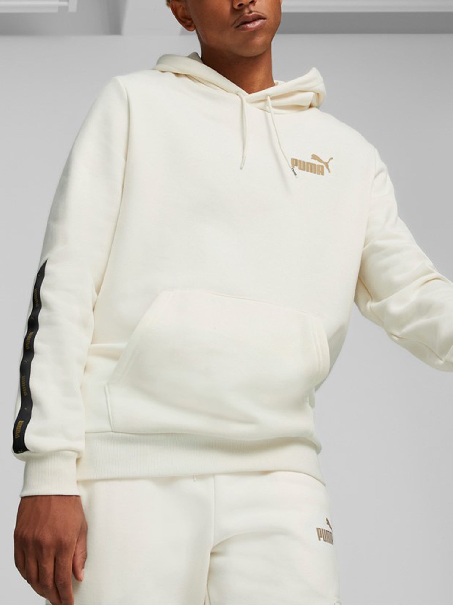 PUMA FELPA CON CAPPUCCIO ESSENTIALS BIANCO PANNA