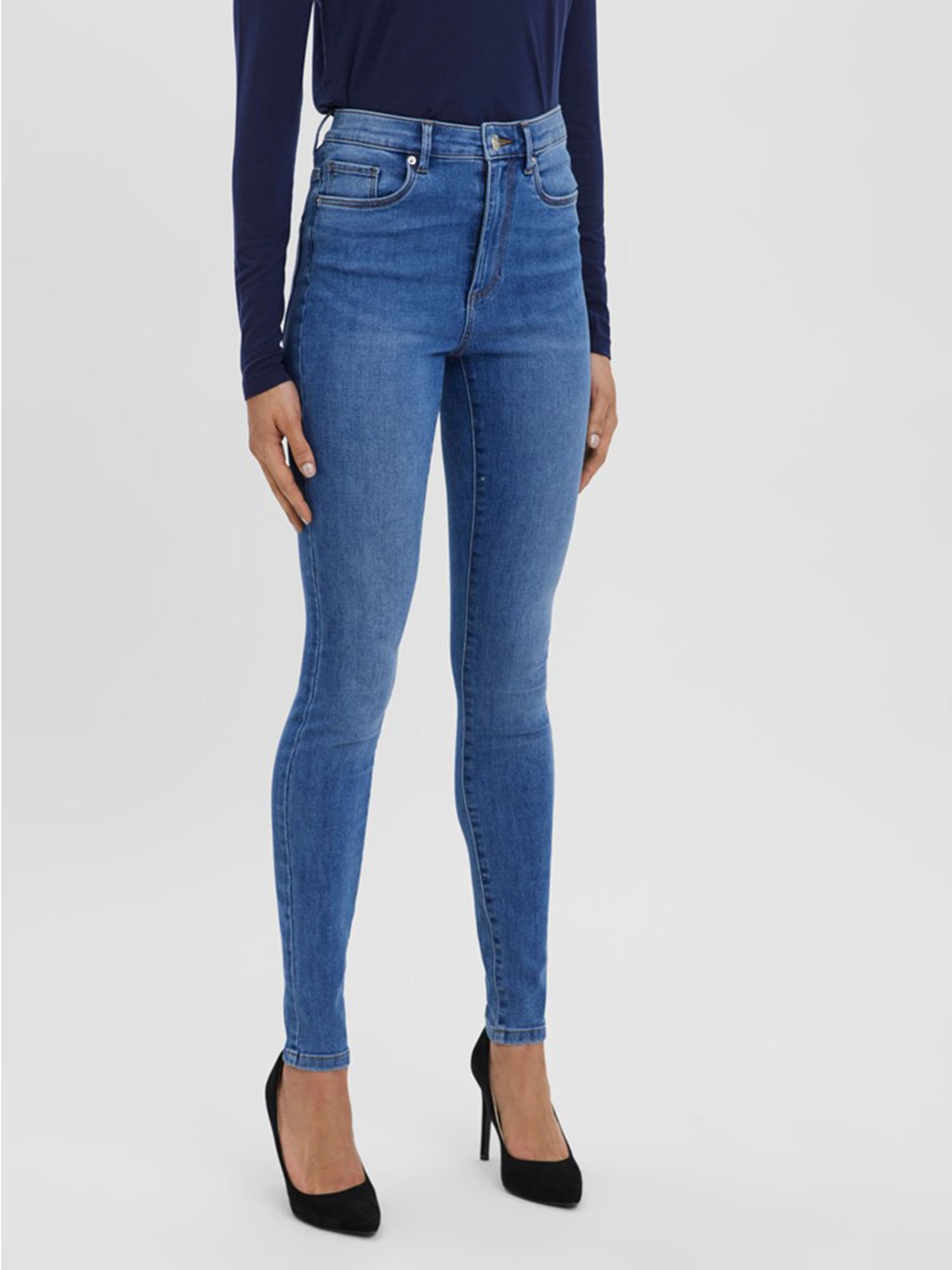 VERO MODA JEANS SKINNY A VITA ALTA IN DENIM BLU