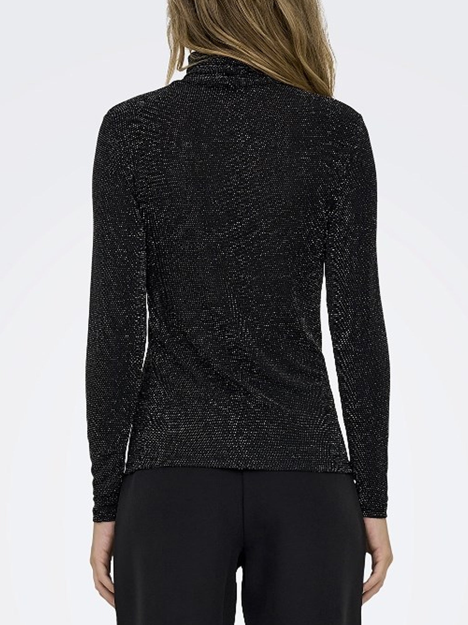 ONLY MAGLIA COLLO ALTO CLARA NERO - ARGENTO GLITTER