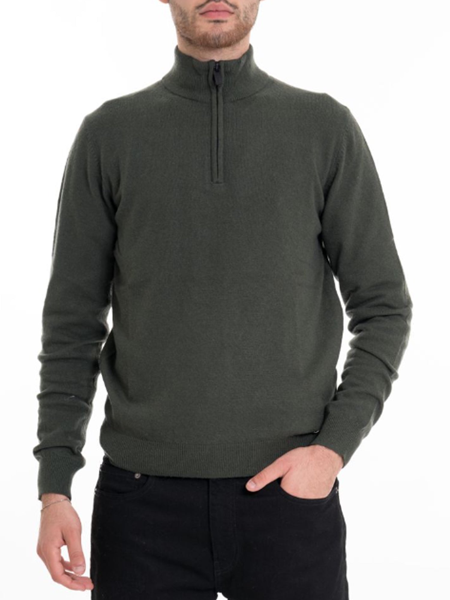 MARKUP PULLOVER COLLO ALTO E MEZZA ZIP VERDE