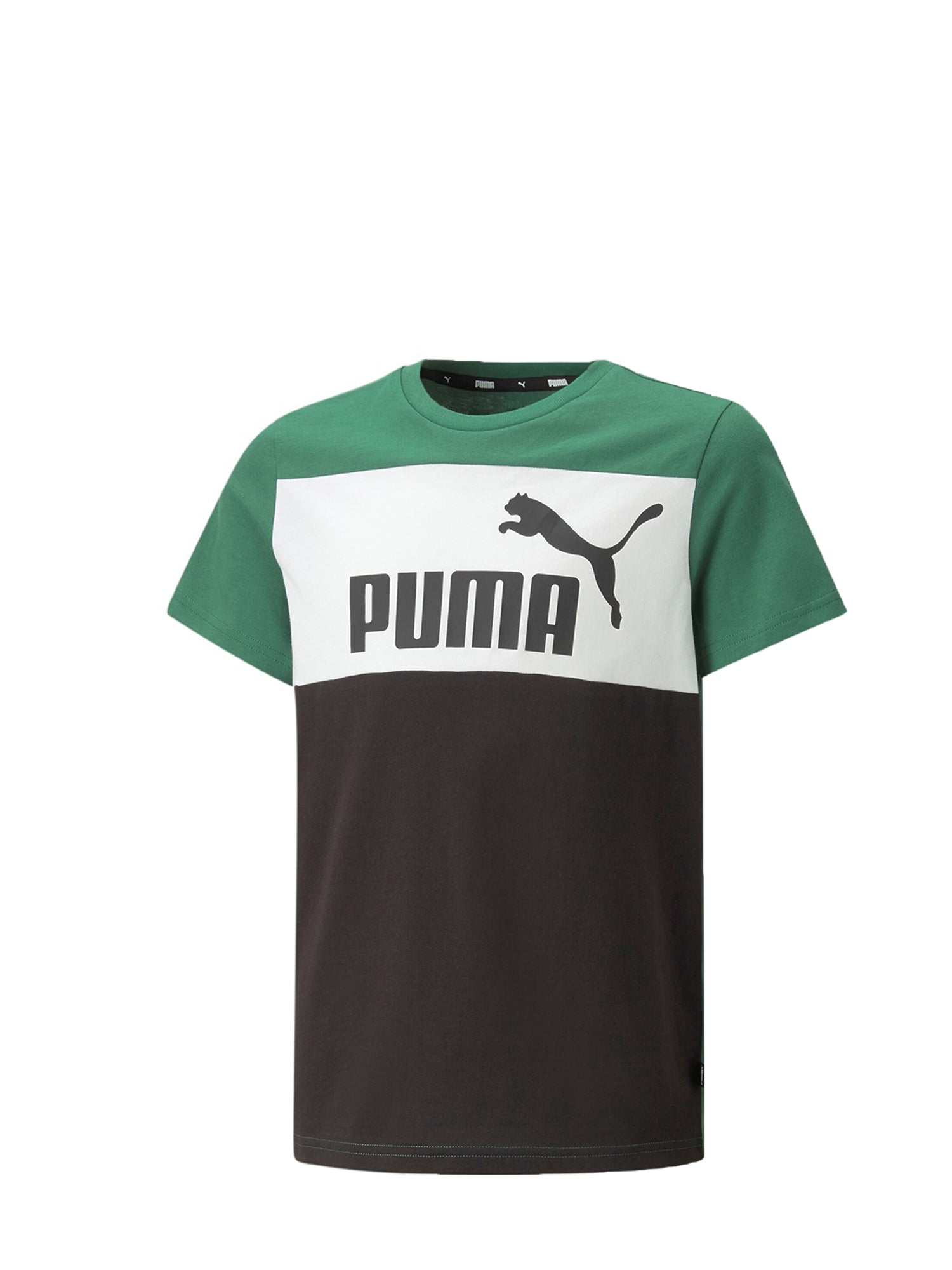 PUMA T-SHIRT ESSENTIALS BLOCK  VERDE - BIANCO - NERO