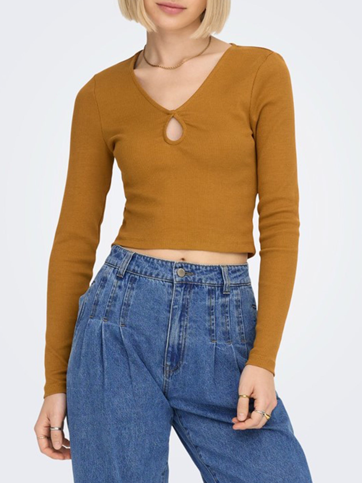 ONLY MAGLIA CROPPED NULAN MARRONE