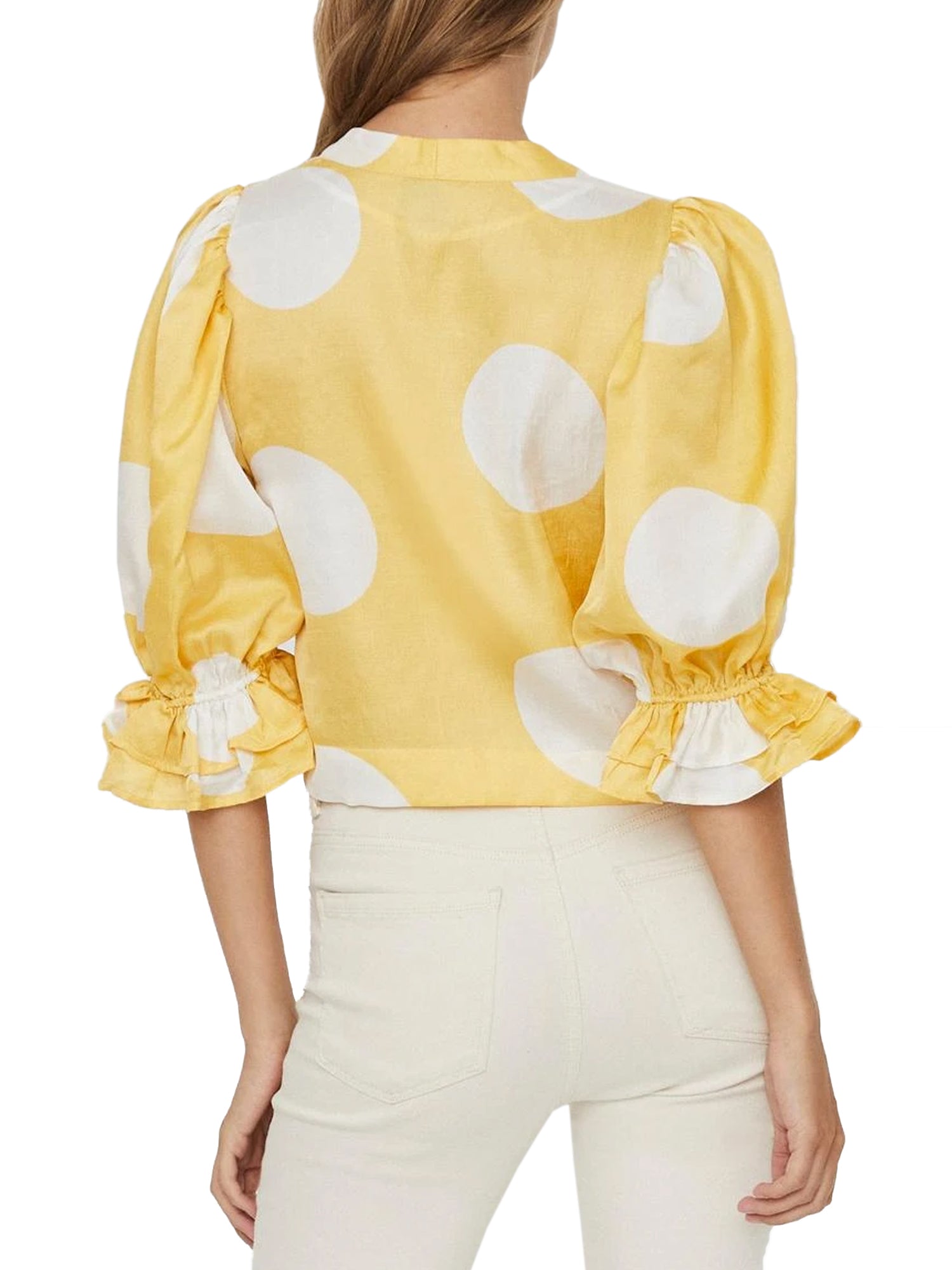 VERO MODA BLUSA A POIS MANICHE A SBUFFO GIALLO