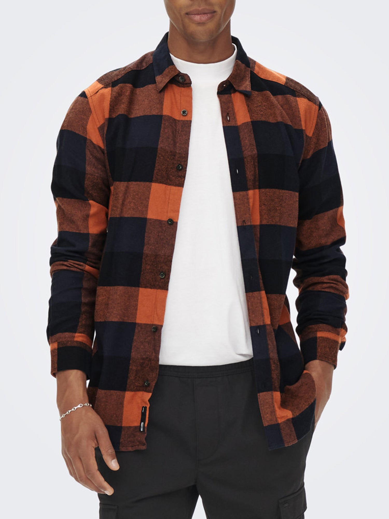 ONLY&SONS CAMICIA GUDMUND A QUADRI ARANCIO - MARRONE